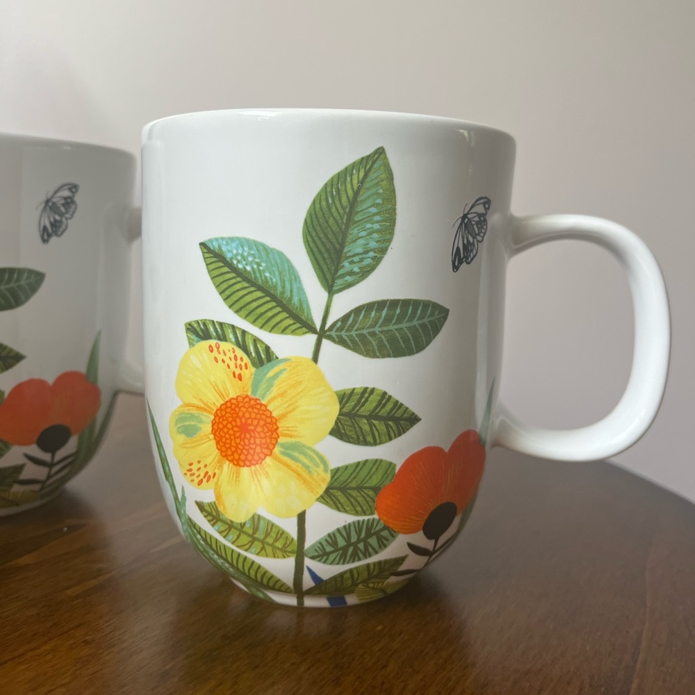 Pier 1 Porcelain Mod Floral 16 oz. Mugs - Set of 2